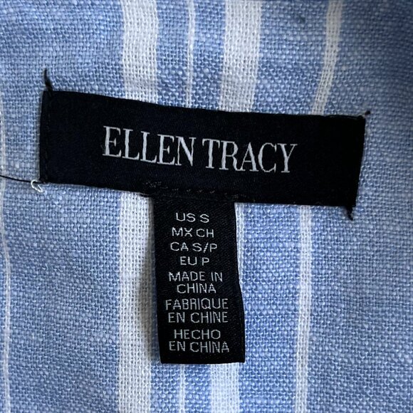 Ellen Tracy Blue & White Striped Linen Blend Blazer, Size Small - Picture 7 of 11